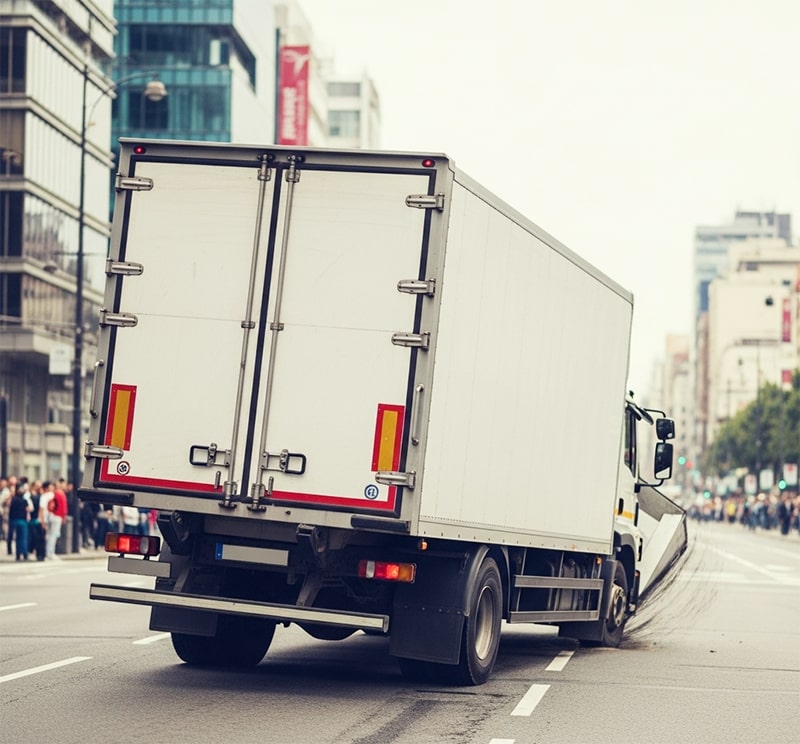 xe tải bị nhao lái sang bên phải