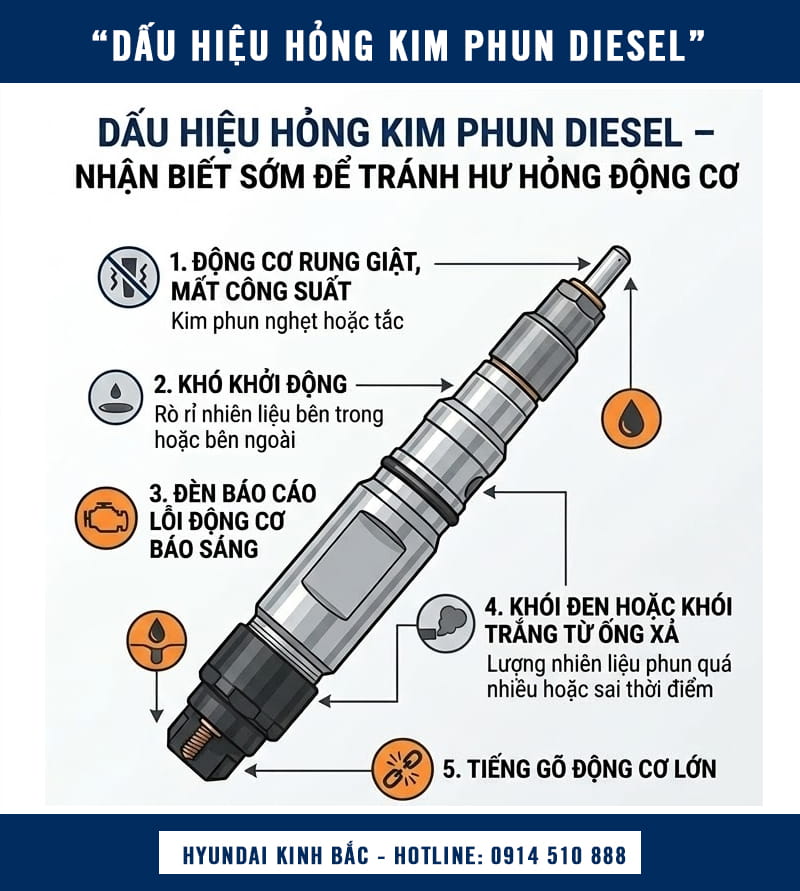 Dấu hiệu hỏng kim phun diesel