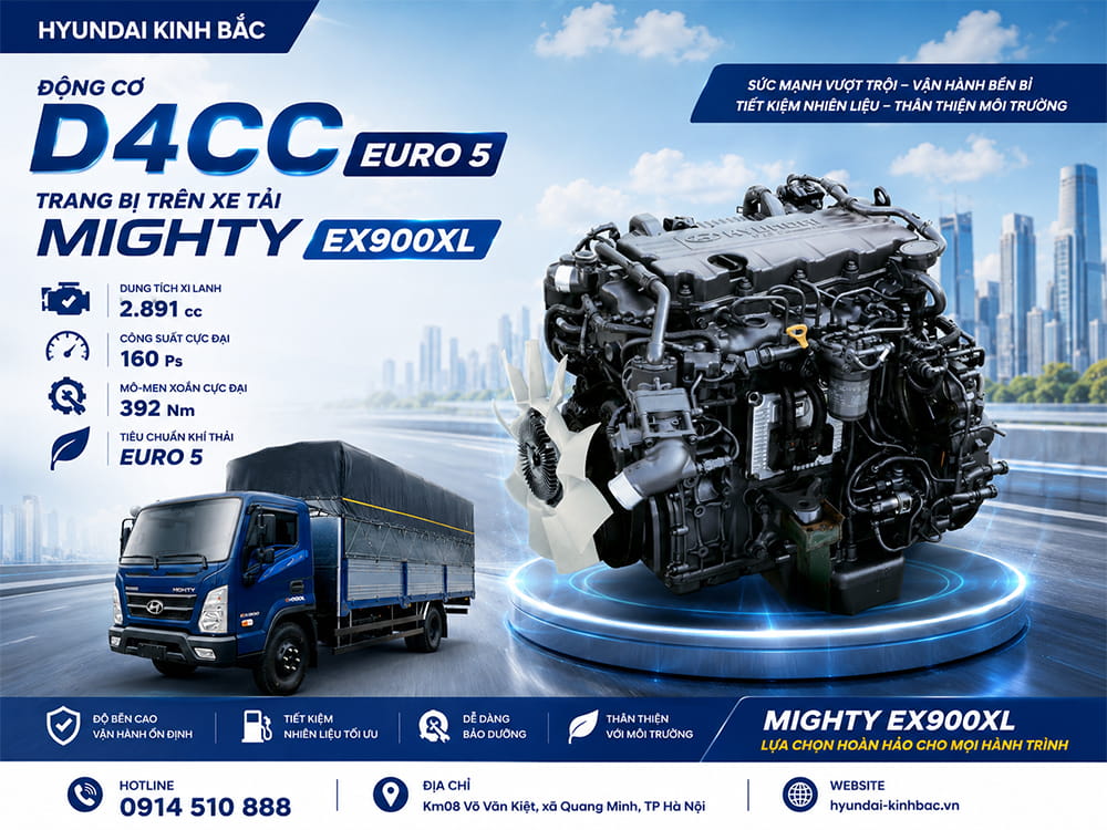 Động cơ Diesel trang bị trên xe tải Mighty EX900XL