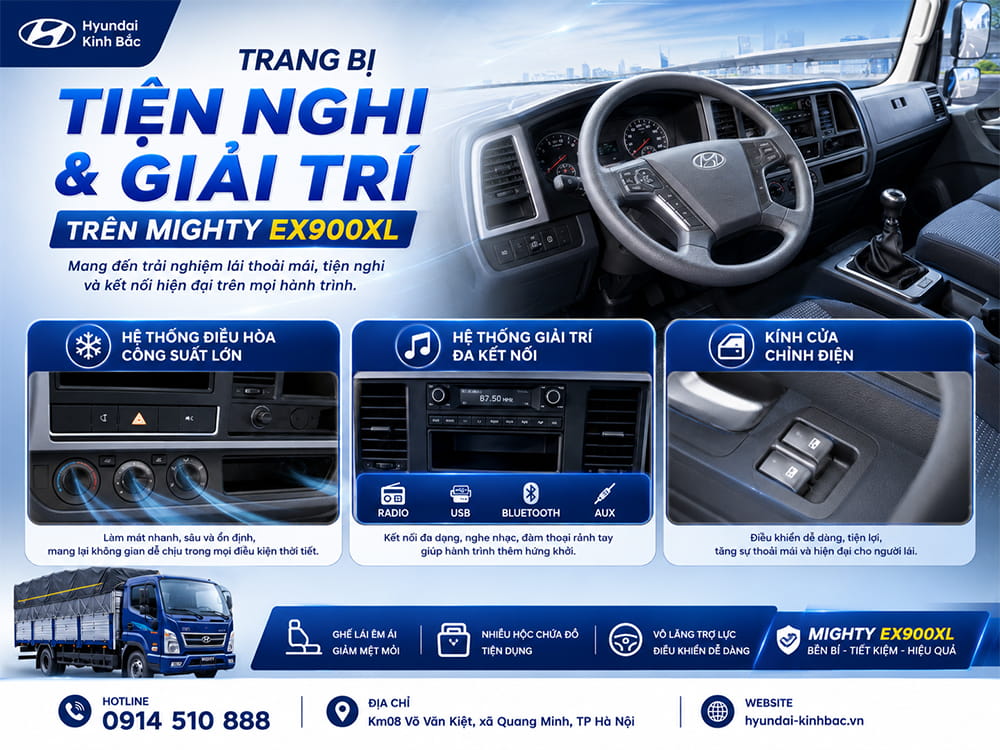 Trang bị tiện nghi và giải trí trên Mighty EX900XL
