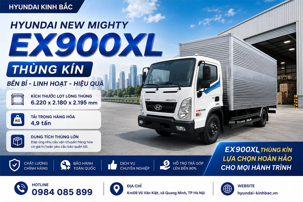Xe tải Mighty EX900XL thùng kín inox