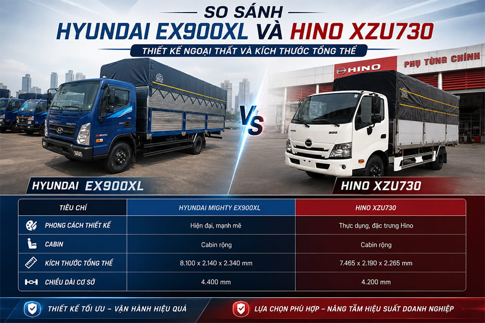 So sánh thiết kế ngoại thất giữa Hyundai EX900XL và Hino XZU730