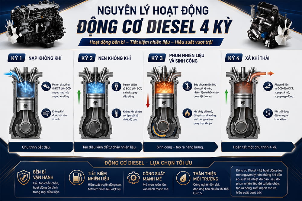 Nguyên lý hoạt động của động cơ Diesel 4 kỳ